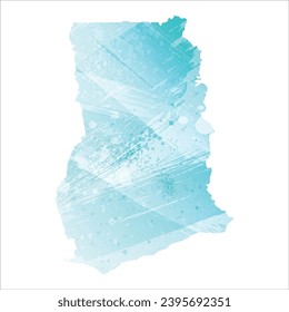 Mapa vectorial detallado alto. Ghana. Estilo acuarela. Color azul acuamarino.