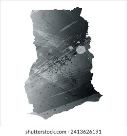 Mapa vectorial detallado alto. Ghana. Estilo acuarela. Gris antracita. Gris oscuro. Color negro.