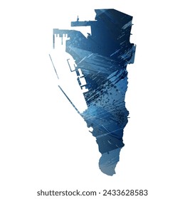 Mapa vectorial detallado. Gibraltar. Estilo acuarela. Color azul oscuro. Berlín azul.