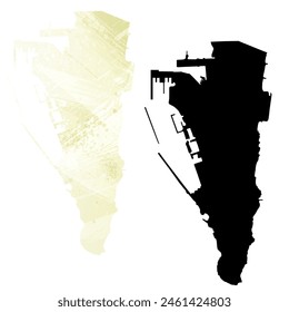 High detailed vector map. Gibraltar. Set of two cards. Watercolor style. Yellow lemon color. Black card.