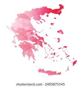 High detailed vector map. Greece. Watercolor style. Amaranth red color.