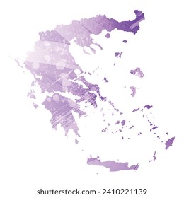 High detailed vector map. Greece. Watercolor style. Amethyst purple color.