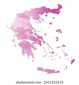 Mapa vectorial detallado alto. Grecia. Estilo acuarela. Color rosa amaranto claro cerezo.