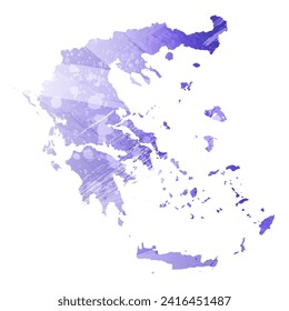 High detailed vector map. Greece. Watercolor style. Aspid blue color. A violet, delicate, pastel color.