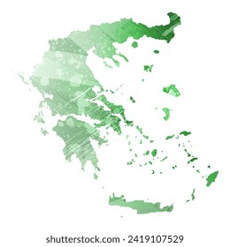 High detailed vector map. Greece. Watercolor style. Green color. Salacious emerald color.