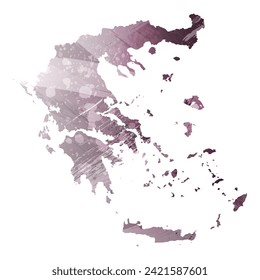 High detailed vector map. Greece. Watercolor style. Eggplant color. Pastel purple color.