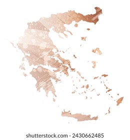 High detailed vector map. Greece. Watercolor style. Beige and red color. Brown color.
