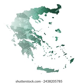 High detailed vector map. Greece. Watercolor style. Turquoise green color.