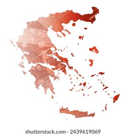 High detailed vector map. Greece. Watercolor style. Bismarck-furioso. Red color.
