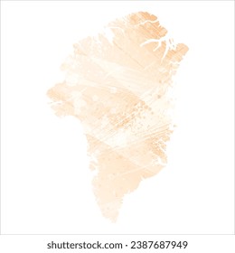 High detailed vector map. Greenland. Watercolor Style. Apricot delicate color.