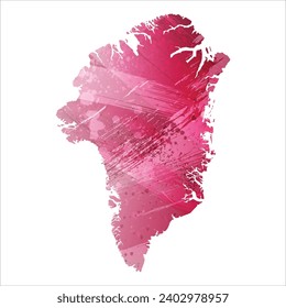 Mapa vectorial detallado alto. Groenlandia. Estilo acuarela. Color maranth morado.