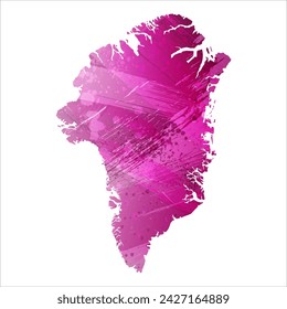 High detailed vector map. Greenland. Watercolor style. Eggplant color. Purple bright color.