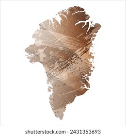 High detailed vector map. Greenland. Watercolor Style. Beige and brown color.