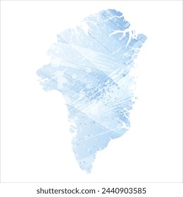 Mapa vectorial detallado. Groenlandia. Estilo acuarela. Flor de maíz pálida. Color azul.