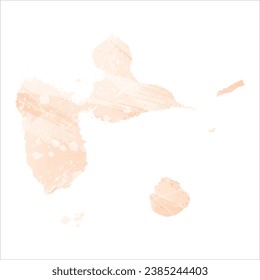 High detailed vector map. Guadeloupe. Watercolor style. Apricot color.