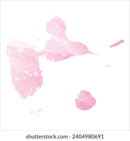 Hohe detaillierte Vektorkarte. Guadeloupe. Aquarell. Amaranth rosa Farbe.
