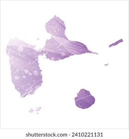 High detailed vector map. Guadeloupe. Watercolor style. Amethyst purple color.