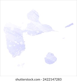 High detailed vector map. Guadeloupe. Watercolor style. Periwinkle color. Delicate lilac color. Pastel purple.