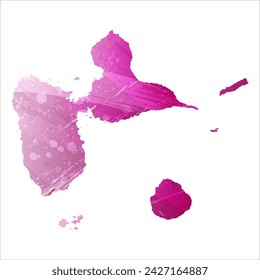 High detailed vector map. Guadeloupe. Watercolor style. Eggplant color. Purple bright color.