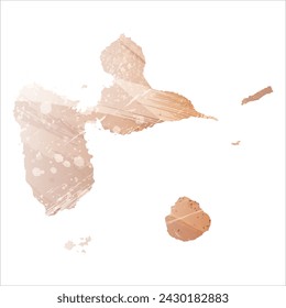 High detailed vector map. Guadeloupe. Watercolor style. Beige and red color. Brown color.
