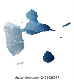 High detailed vector map. Guadeloupe. Watercolor style. Deep blue color. Berlin azure.