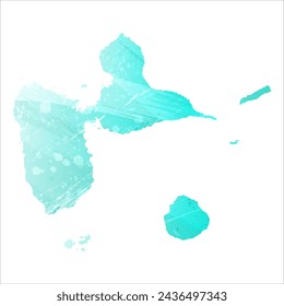 High detailed vector map. Guadeloupe. Watercolor style. Turquoise color. Bright blue color.