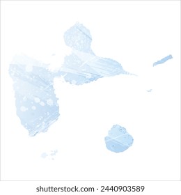 High detailed vector map. Guadeloupe. Watercolor style. Pale cornflower. Blue color.