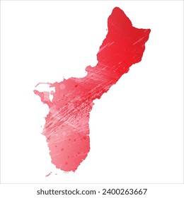 High detailed vector map. Guam. Watercolor Style. Alizarin red color.