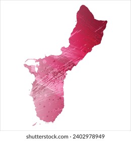 High detailed vector map. Guam. Watercolor style. Amaranth purple color.