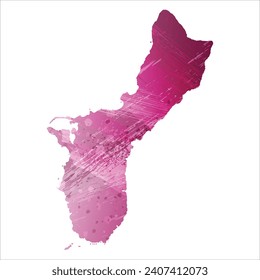 High detailed vector map. Guam. Watercolor style. Amaranth deep purple color.