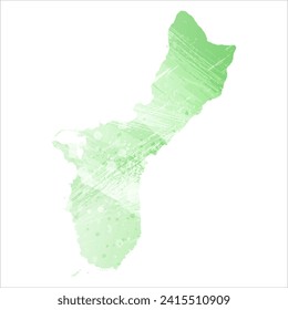 Mapa vectorial detallado alto. Guam. Estilo acuarela. Color de la lechuga clara. Pastel verde.