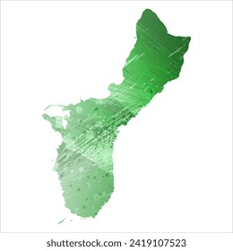 High detailed vector map. Guam. Watercolor style. Green color. Salacious emerald color.