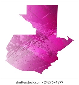High detailed vector map. Guatemala. Watercolor style. Eggplant color. Purple bright color.