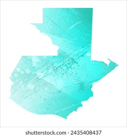 High detailed vector map. Guatemala. Watercolor style. Turquoise color. Bright blue color.