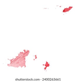 High detailed vector map. Guernsey. Watercolor Style. Alizarin red color.