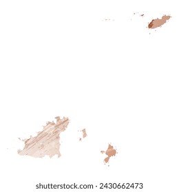 Mapa vectorial detallado. Guernesey. Estilo acuarela. Beige y rojo. Color marrón.
