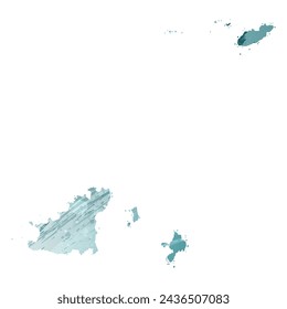 High detailed vector map. Guernsey. Watercolor style. Turquoise blue color. Blue is a deep color.