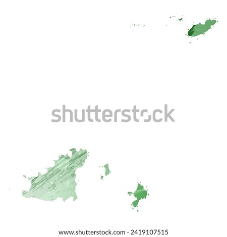High detailed vector map. Guernsey. Watercolor style. Green color. Salacious emerald color.