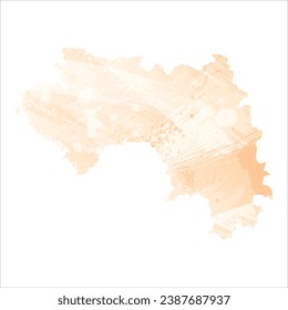 High detailed vector map. Guinea. Watercolor Style. Apricot delicate color.