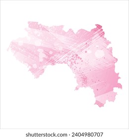 Hohe detaillierte Vektorkarte. Guinea. Aquarell. Amaranth rosa Farbe.