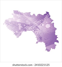 High detailed vector map. Guinea. Watercolor style. Amethyst purple color.