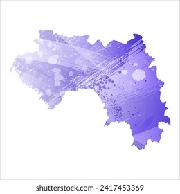 High detailed vector map. Guinea. Watercolor style. Aspid blue color. A violet, delicate, pastel color.