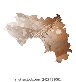 High detailed vector map. Guinea. Watercolor Style. Beige and brown color.