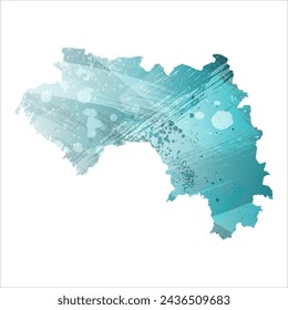 Mapa vectorial detallado. Guinea. Estilo acuarela. Color azul turquesa. El azul es un color profundo.