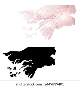 High detailed vector map. Guinea-Bissau. Set of two cards. Watercolor style. Pink color. Black card.