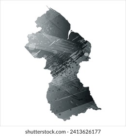 High detailed vector map. Guyana. Watercolor style. Anthracite gray. Dark gray. Black color.