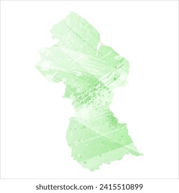 Mapa vectorial detallado alto. Guyana. Estilo acuarela. Color de la lechuga clara. Pastel verde.