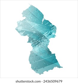 High detailed vector map. Guyana. Watercolor style. Turquoise blue color. Blue is a deep color.