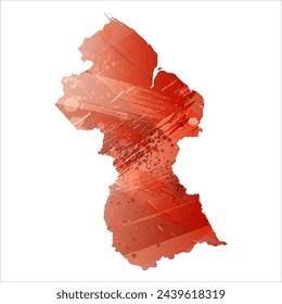 High detailed vector map. Guyana. Watercolor style. Bismarck-furioso. Red color.
