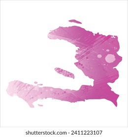 High detailed vector map. Haiti. Watercolor style. Amaranth light cherry pink color.